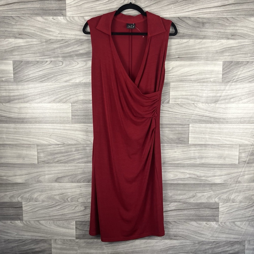 Jkla California Dress Womens M Red Stretch Faux Wrap Collard Vintage Sleeveless - Picture 1 of 11